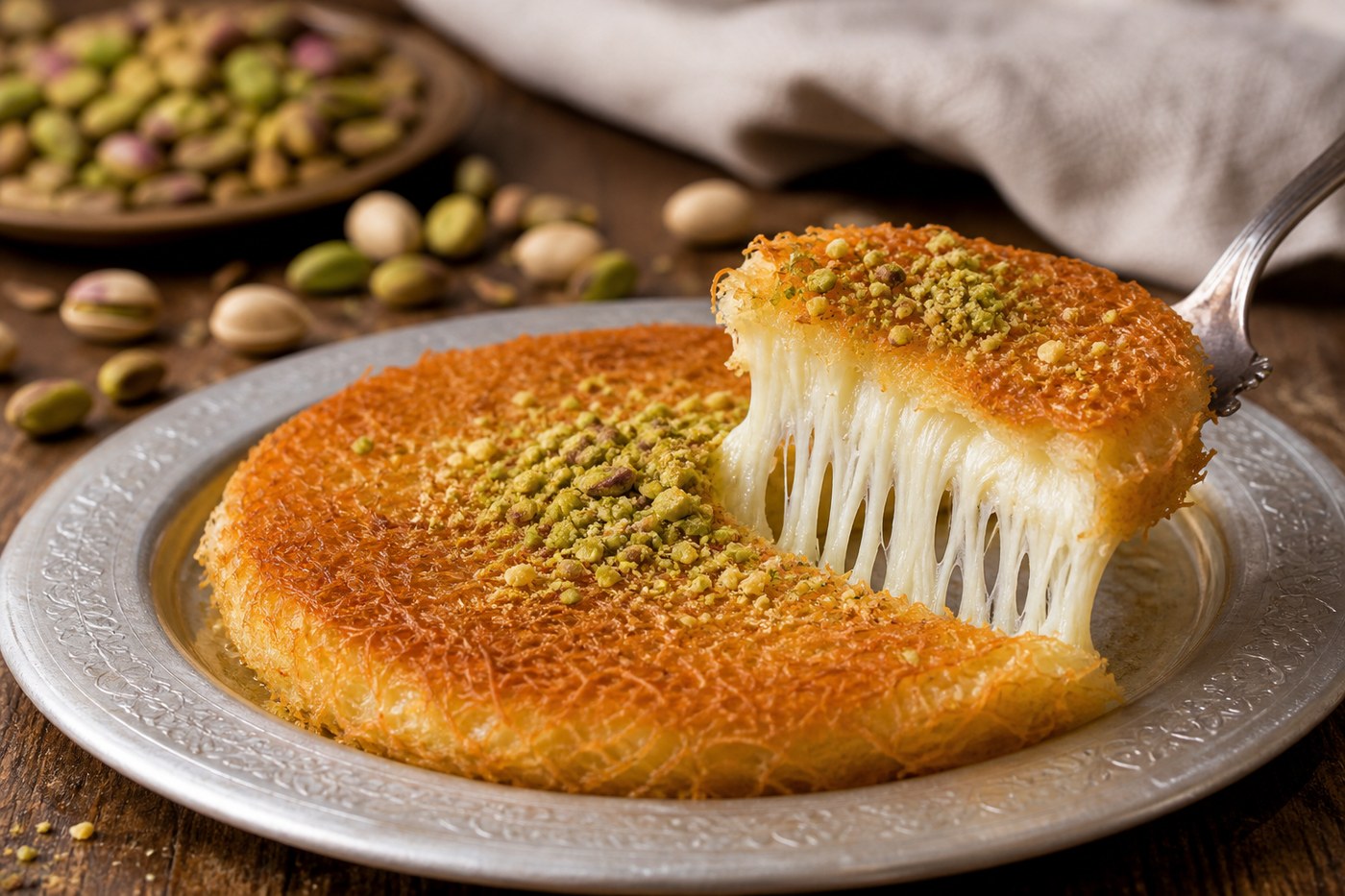 Warm knafeh with cheese and syrup