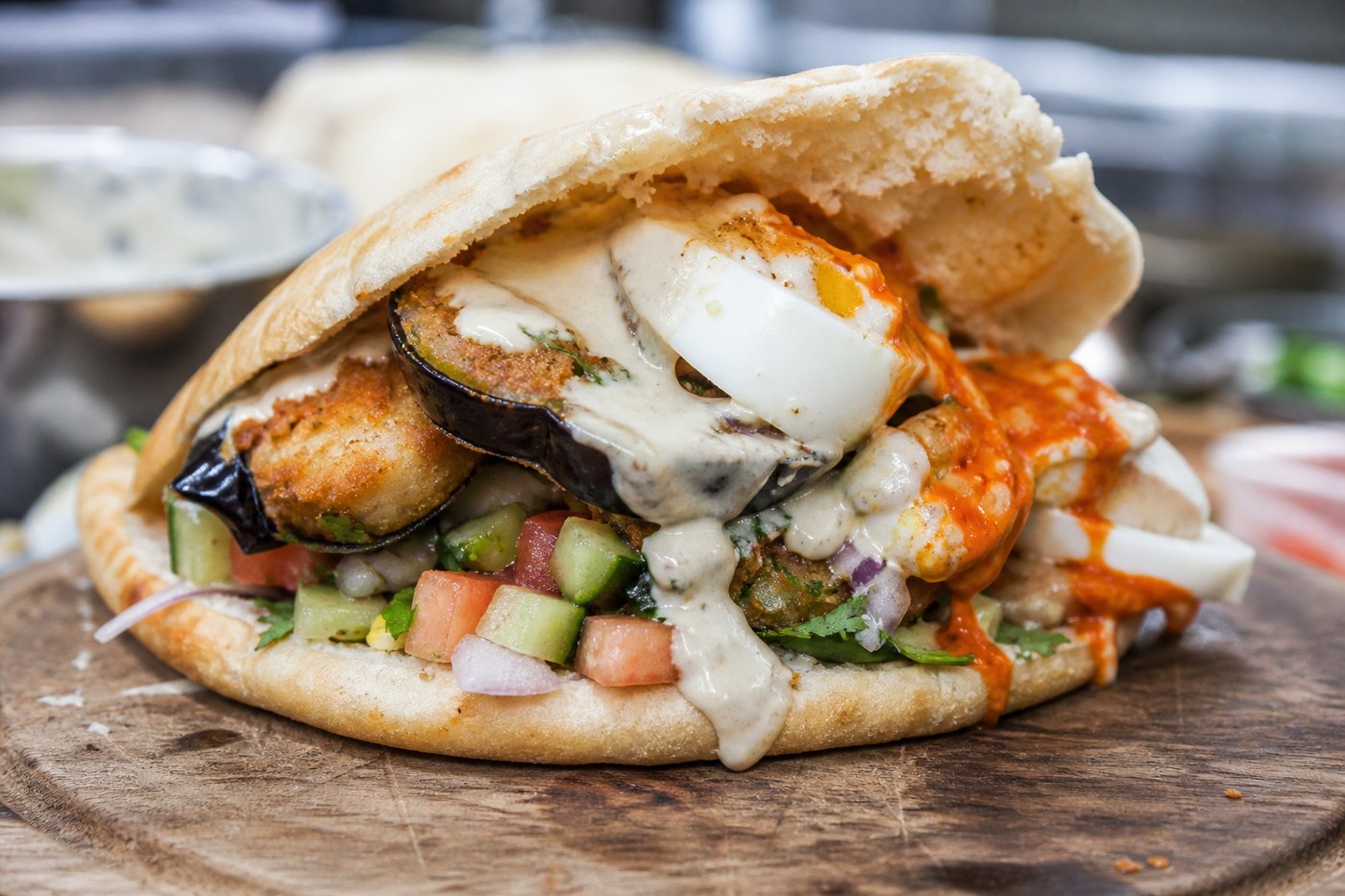 Classic sabich sandwich ingredients